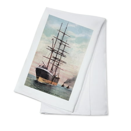 Washington Set - Seattle, Washington - Tugboats Towing a Ship to Sea (100% Cotton Kitchen Towel)