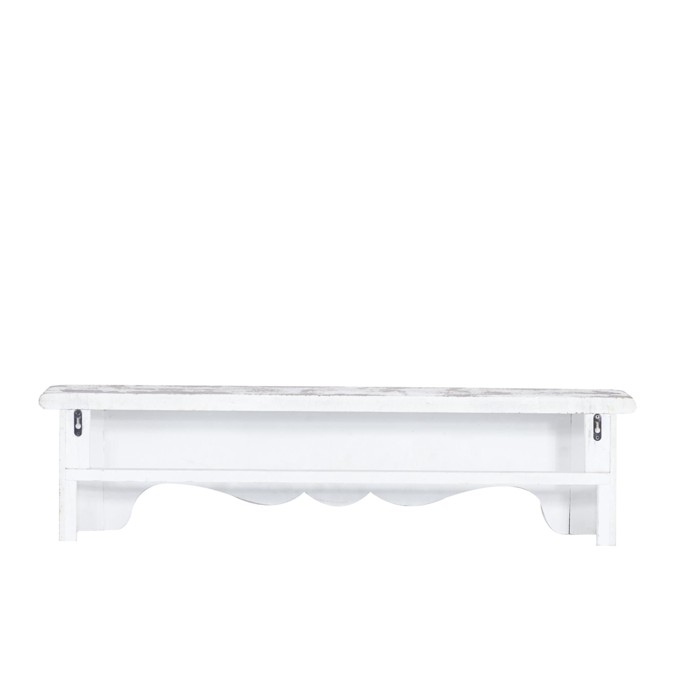 DecMode 36" x 6" Distressed 1-Tier White Scroll Wall Shelf