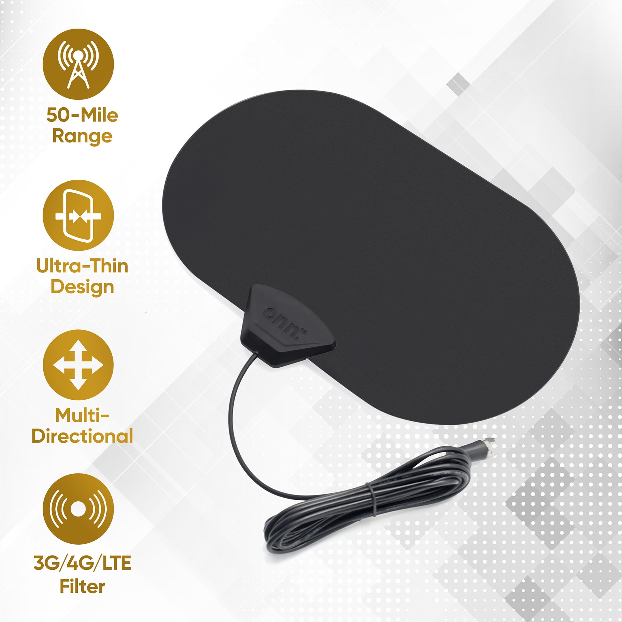 onn Outdoor TV Antenna with Mounting Pole, 85-Mile Range (Reception Varies by Location), Supports HDTV & 4K UHD
