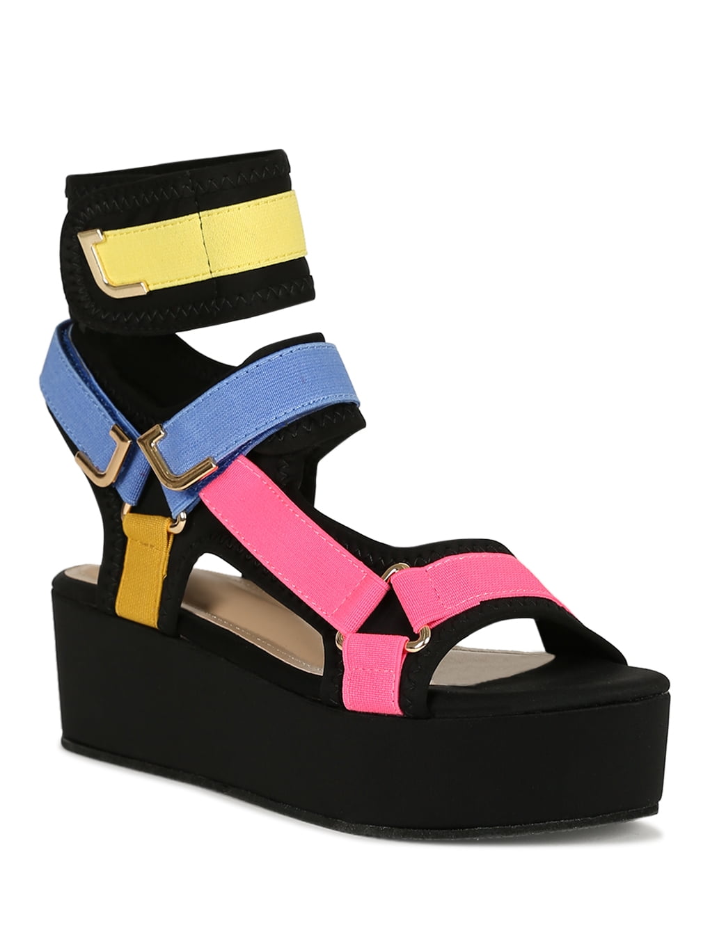 open toe strappy ankle strap harness flatform wedge sandal