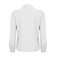 thumbnail image 5 of Women's French Collar Long Sleeve T-Shirt with Matching Tie, Solid Color Business Casual Blouse, Elegant Pullover Top for Work, Office, Fall Spring Daily Outfits White M, 5 of 9