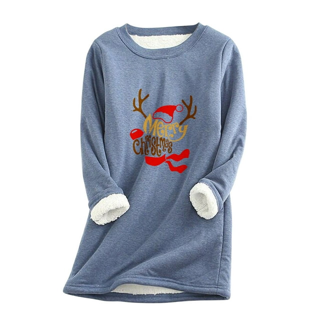 Hauts à Col Haut pour Femmes Automne et Hiver Mode Décontractée Tempérament Peluche Chaude sous-Couche Imprimé de Noël Chandail Manches Longues Col Rond Long Pulls de Noël pour Femmes