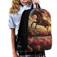 thumbnail image 3 of Uourmeti Durable Fabric 17 Inch Daypack for Travel School, Spacious Compartment Soft Backpack, Horse American Flag Roses, 3 of 6