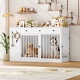 thumbnail image 4 of Homfa 59'' Large Double Dog Crate Furniture with 3 Drawers and Side Cabinet & Shelf, Indoor Wooden Dog Kennel with Removable Divider for 2 Medium or Large Dogs, White, 4 of 8