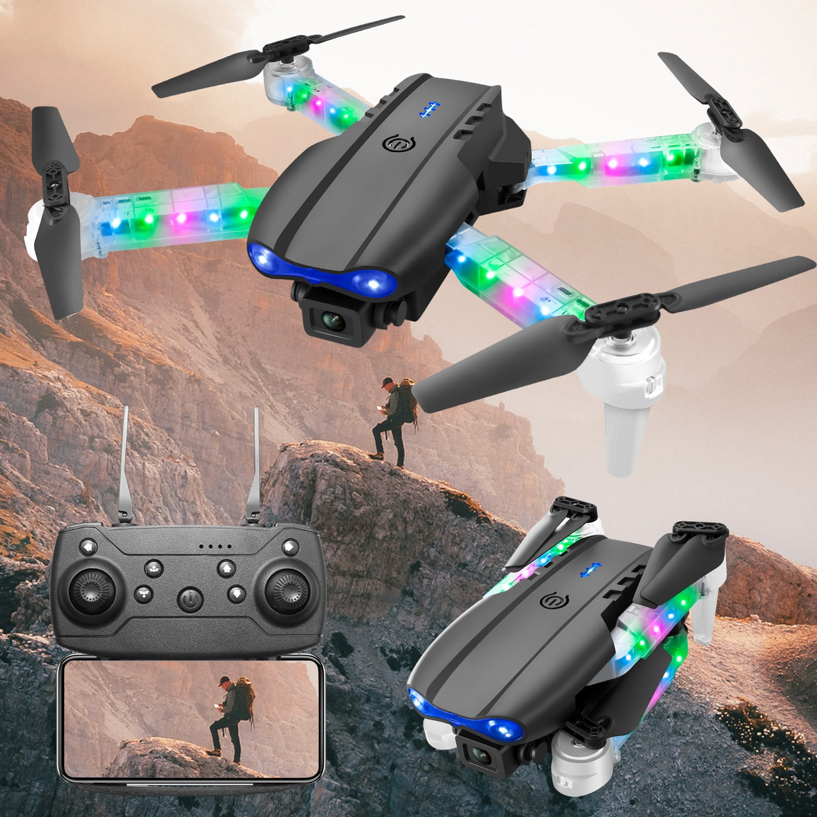 Drone with Dual 1080P Cameras, Foldable Design with Live Video via WiFi and Stable Optical Flow for Beginners and Adults