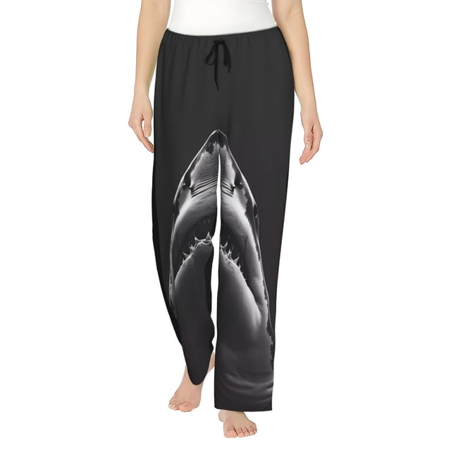 Balery Black And White Shark Pantalones de pijama para mujer, pijamas ultraligeros, pantalones de estar por casa-Small