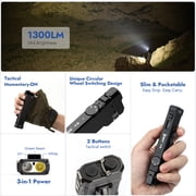 WUBEN X5 Flashlight Rechargeable, 1300LM Bright Flashlight, 6 Modes with White LED, UV Blacklight & Green Light EDC Tactical IP65 Waterproof