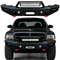 Vijay Compatible 1997-2004 Dodge Dakota and 1998-2003 Dodge Durango Front Bumper Textured Black Steel with Lights and D-rings