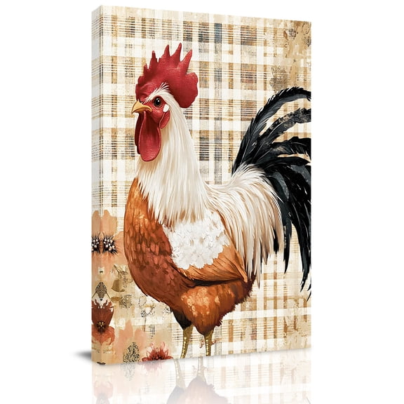 Vintage Rooster Canvas Wall Art for Living Room, Farmhouse Retro Flower Rustic Country Animal Poster Print Painting for Bedroom Office Home Decoration Wall Pictures Prepare To Hang 10"x10"