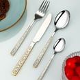thumbnail image 5 of 4-Piece Stainless Steel Cutlery Set - Double-Sided Gold Floral Pattern, Fork, Knife, Spoon & Dessert Spoon, Elegant Dining Utensils, Dishwasher Safe, 5 of 9