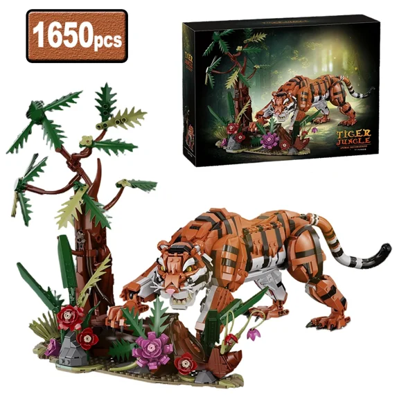 Honchoes Jungle Tiger Building Set Compatible with Lego Animal Home Decor Gift for Adults 1650 Pcs