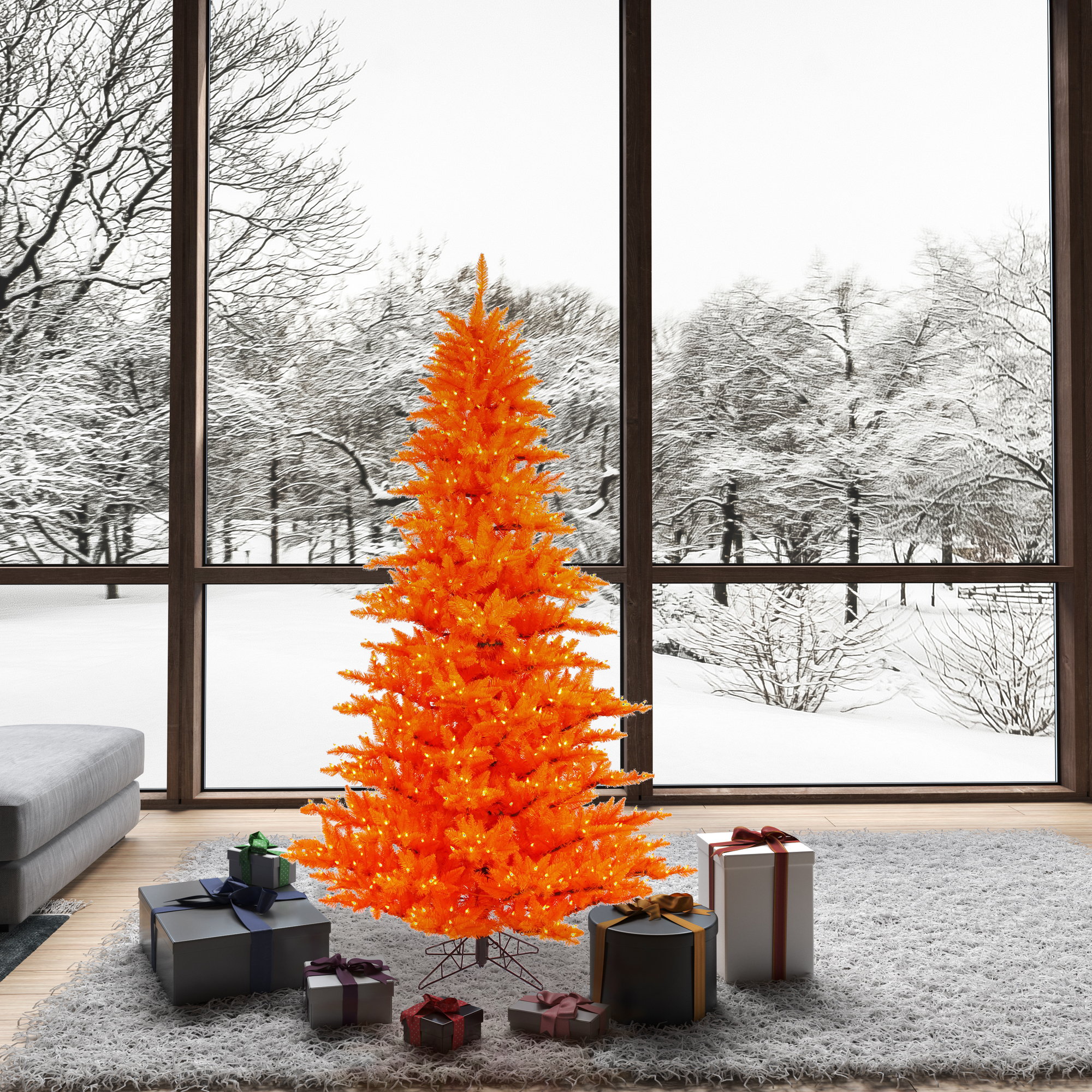 Vickerman 6.5' Orange Fir Artificial Christmas Tree, Orange  Dura-lit LED Lights - image 3 of 3