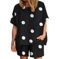 thumbnail image 2 of Idoravan Women Sets Clothing Clearance Women Casual Summer Round Neck Printed Short Sleeve Tops and Shorts Two Pieces Set Suit, 2 of 5