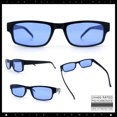 thumbnail image 2 of Mens Snug Fit Color Lens Slim Rectangular Plastic Sunglasses / Black - Blue, 2 of 7