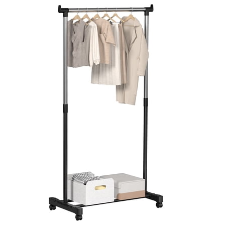 Mr IRONSTONE Adjustable Clothes Rack, Portable Rolling Garment Rack with Wheels, Chrome White
