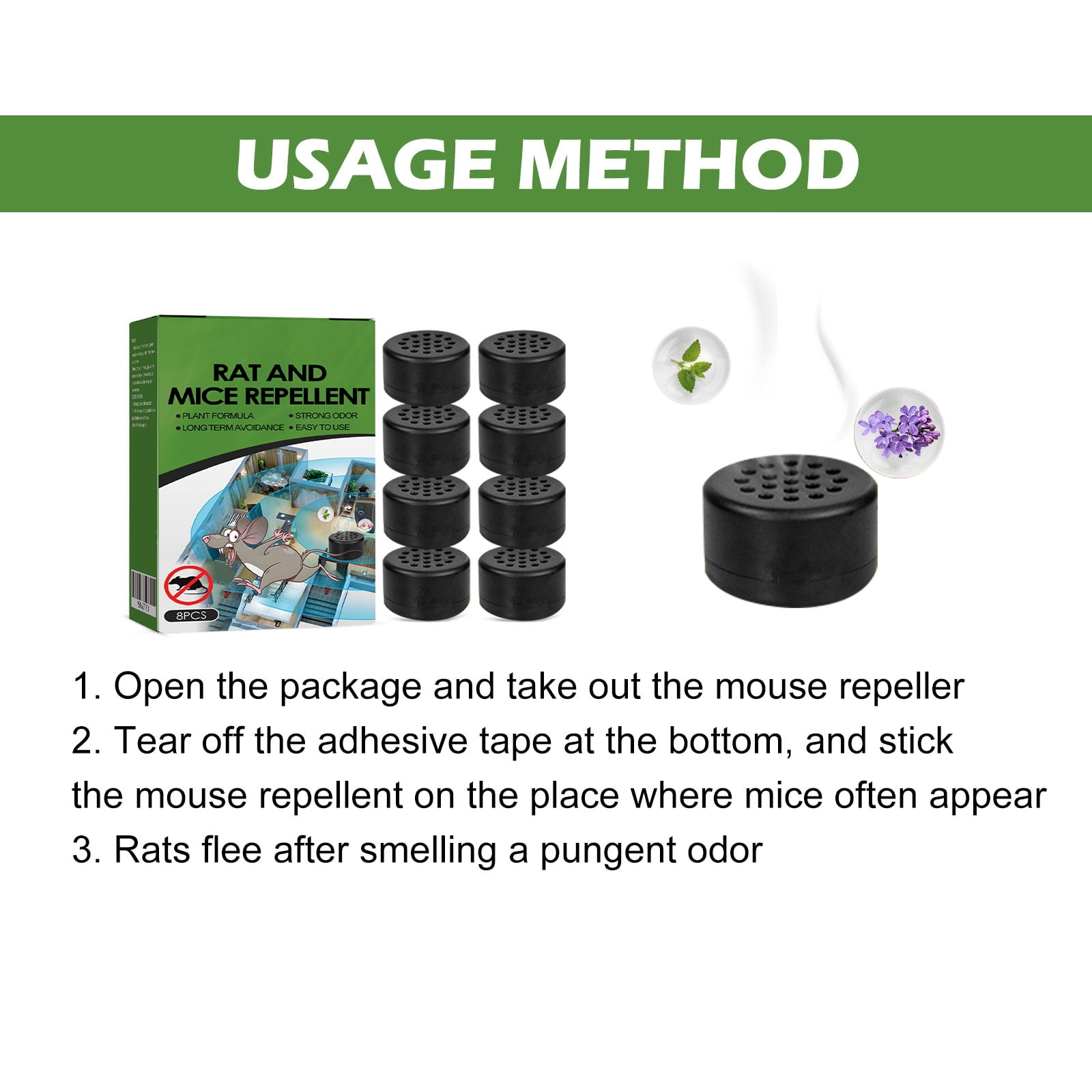 Alvantor Rat and Mouse Rodent Repellent with Peppermint Garlic Chili for Car Engine Home Outdoor Indoor Mice Deterrent, 8pcs