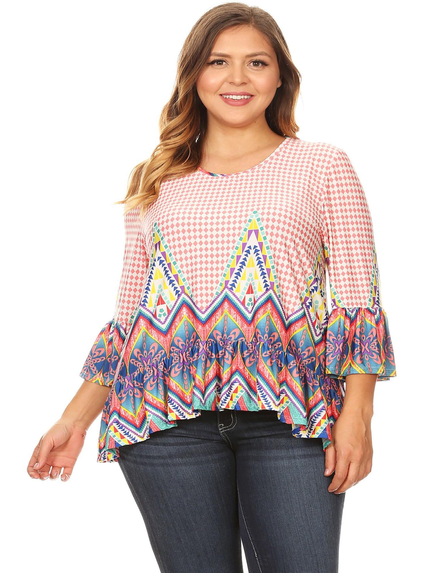 Moa Collection - MOA COLLECTION Women's Plus Size Pattern Print 3/4 ...