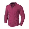 thumbnail image 2 of GuangCheng Mens Polo Shirts Classic Button Basic Long Sleeve Work Shirts Solid Cotton Tees Suit Dress Tops, 2 of 6