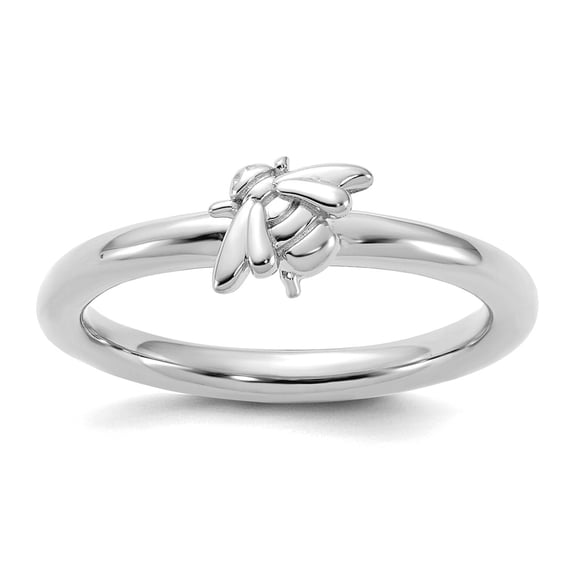 2.5mm 925 Sterling Silver Stackable Rhodium Plated Bee Ring Size 9 Stackable Ring for Women