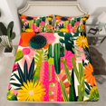 thumbnail image 2 of Homewish Colorful Cactus Queen Sheet Sets,Tropical Desert Botanical Flat Sheet,Green Pink Yellow Queen Fitted Sheet For Adults,Luxury Bedroom Decor,4pcs, 2 of 7