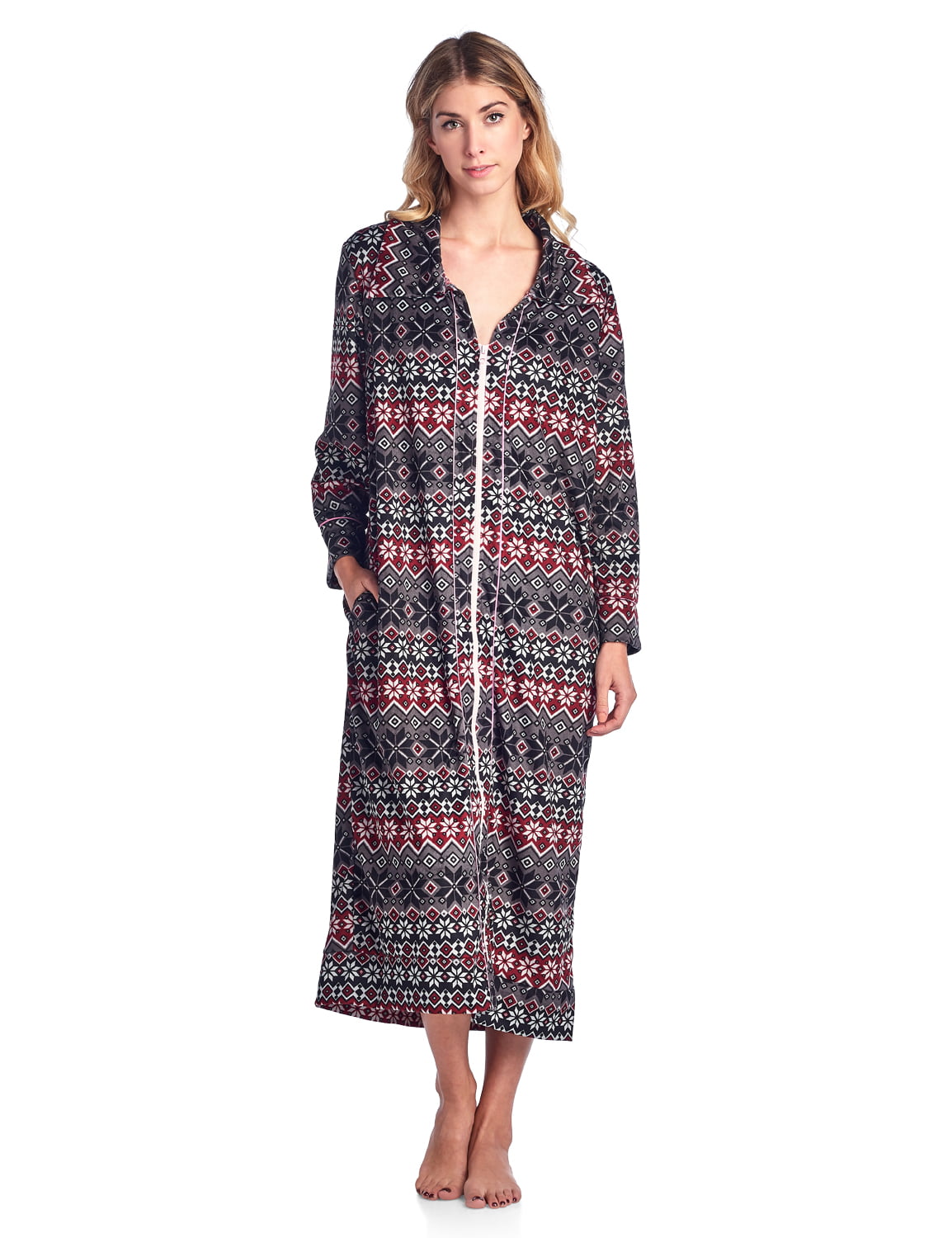 Ashford & Brooks Women's Long Zip Up Mink Fleece Lounger Robe - Walmart.com