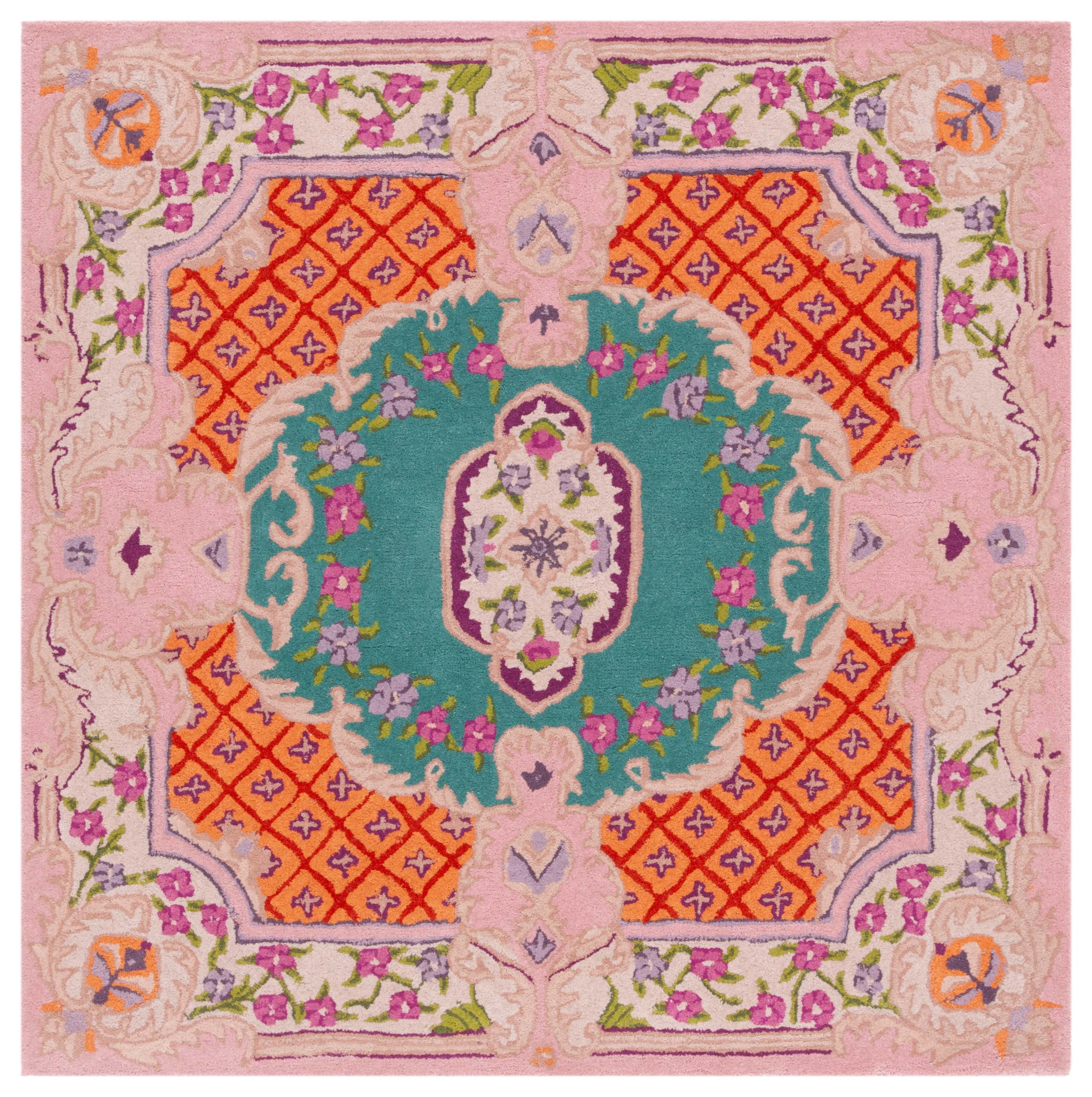 SAFAVIEH Bellagio Chandler Floral Wool Area Rug, Blue/Pink, 9' x 9' Square