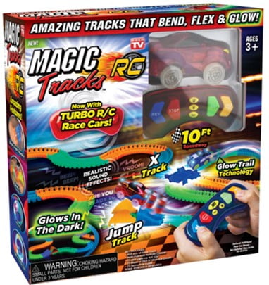 MAGIC TRACKS Xtreme 200 Piece GLOW TRAIL RED RACE CAR 10" Speedway AS SEEN ON TV 