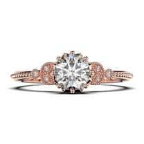 Beautiful 1.25 Carat Round Cut Diamond Moissanite Floral Engagement Ring, Antique Wedding Ring in 10k Solid Rose Gold, Gift For Her In Festival Time, Promise Ring, Anniversary Ring