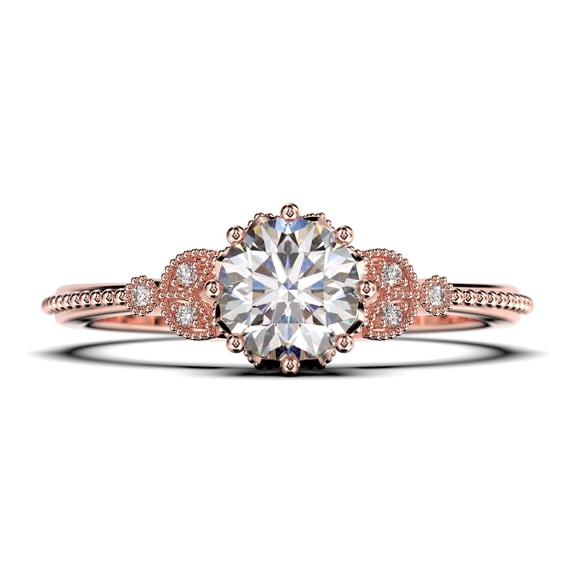 Beautiful 1.25 Carat Round Cut Diamond Moissanite Floral Engagement Ring, Antique Wedding Ring in 10k Solid Rose Gold, Gift For Her In Festival Time, Promise Ring, Anniversary Ring