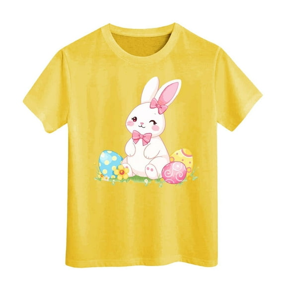 Shadoumai Toddler Girls Easter Shirt Easter's Day Solid Color Crewneck Short Sleeve T Shirts Comfy Tee Tops T-Shirts Toddler To Big Kid