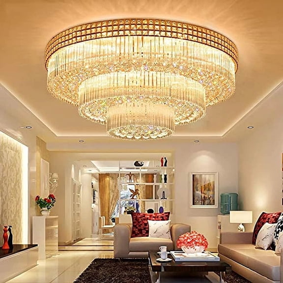 GMizon 31.5" Luxury K9Crystal Chandelier LED Lamp Flush Mount Ceiling Lighting Fixture