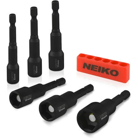 Neiko 10191A Impact Ready Magnetic Nut Driver | 6 Piece | MM | 8 to 14 mm | 2-9/16” Length | Cr-V, metric ,Master Kit