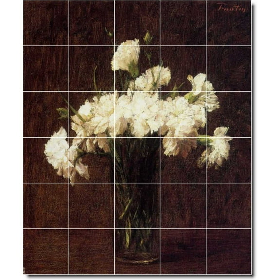 Ceramic Tile Mural-Henri Fantin-Latour Flowers Custom Tile Mural 2. 21.25" w x 25.5" h using (30) 4.25 x 4.25 ceramic tiles