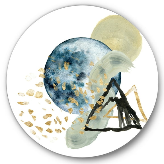 Designart 'Minimalistic Landscape of Moon With Mountains II' Modern Circle Metal Wall Art 36x36 - Disc of 36