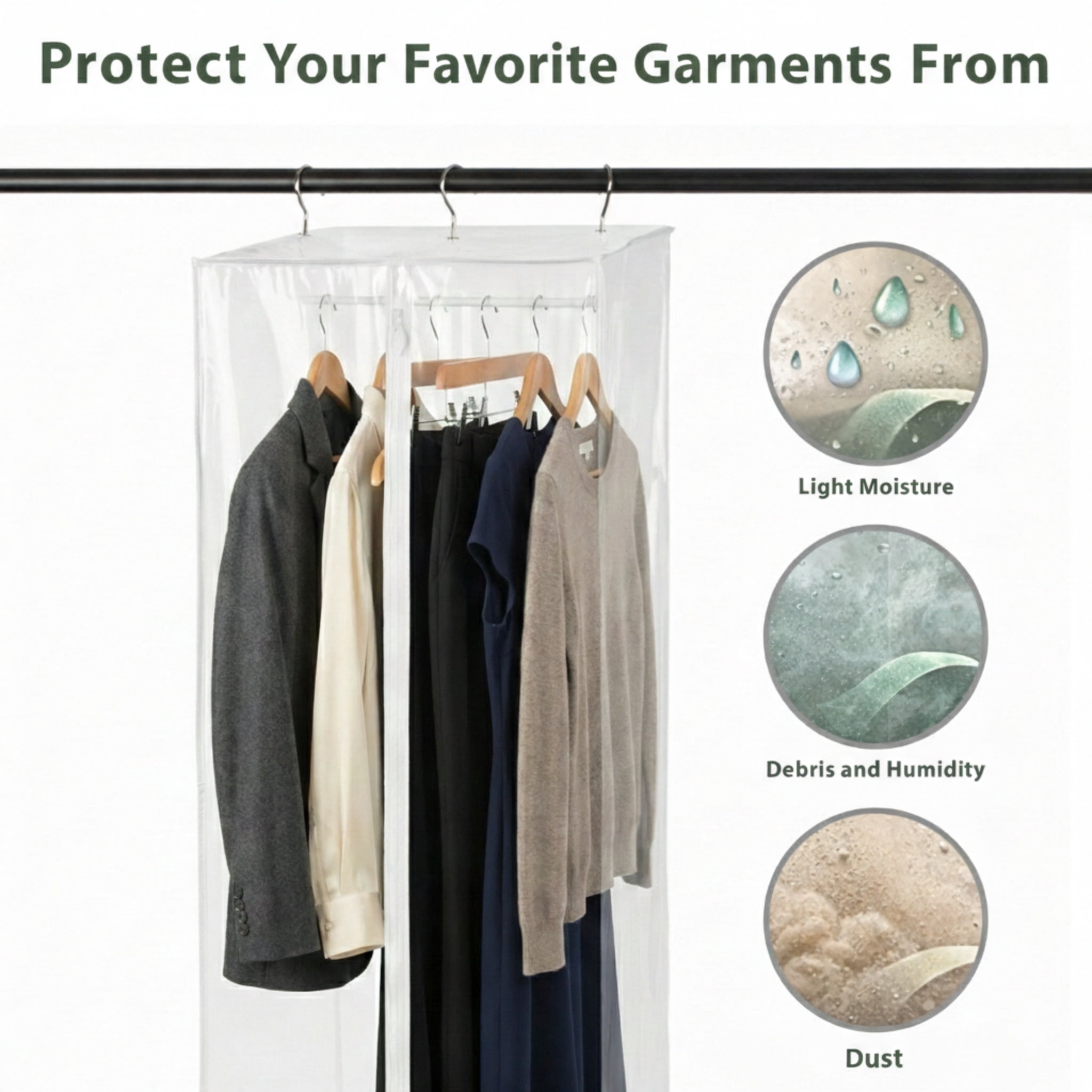 Hold N' Storage Garment Bag - Clear Hanging Closet Organizer with Zipper and Rod - 42"H