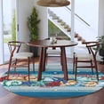 thumbnail image 4 of Summer Marine Round Living Room Rugs 8 ft, Life Beach Starfish Shell Coral Blue Wood Grain Washable Large Area Rug with Non-Slip Sturdy Edge Binding Round Carpet for Dining Room Kitchen Office, 4 of 9