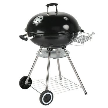 BAYUELSWU Portable Charcoal Grill with Wheels and Storage Holder, Kettle Charcoal BBQ Grill with Cover, Round Barbecue Grill Bowl for Outdoor Party Camping Picnic (Black)