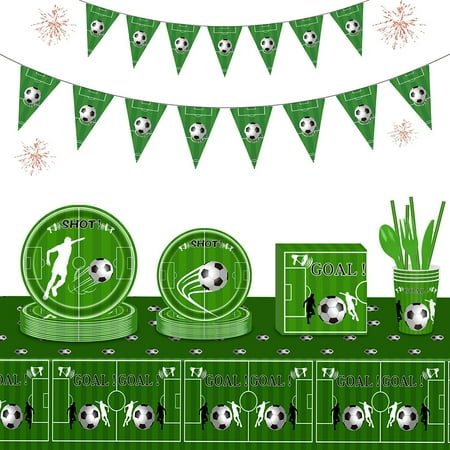 

Footballs Party Supplies Green Football Ball Theme Paper Cup Plate Tableware