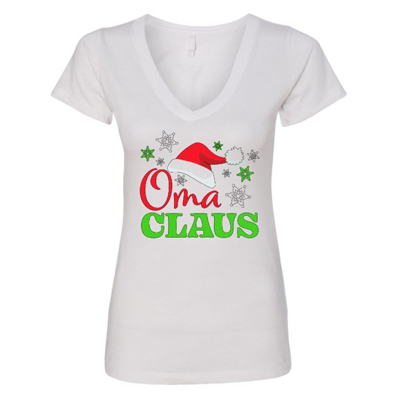 Inktastic Oma Claus with Christmas Santa Hat and Snowflakes Women's V-Neck T-Shirt