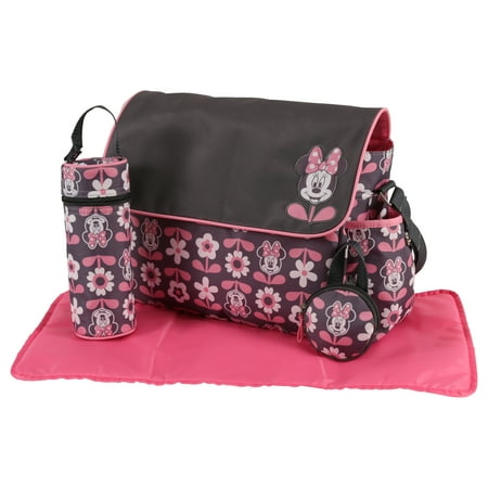 Disney Minnie Mouse Multi Piece Duffle Diaper Bag with Flap, Floral (Best Diaper Pail 2019)