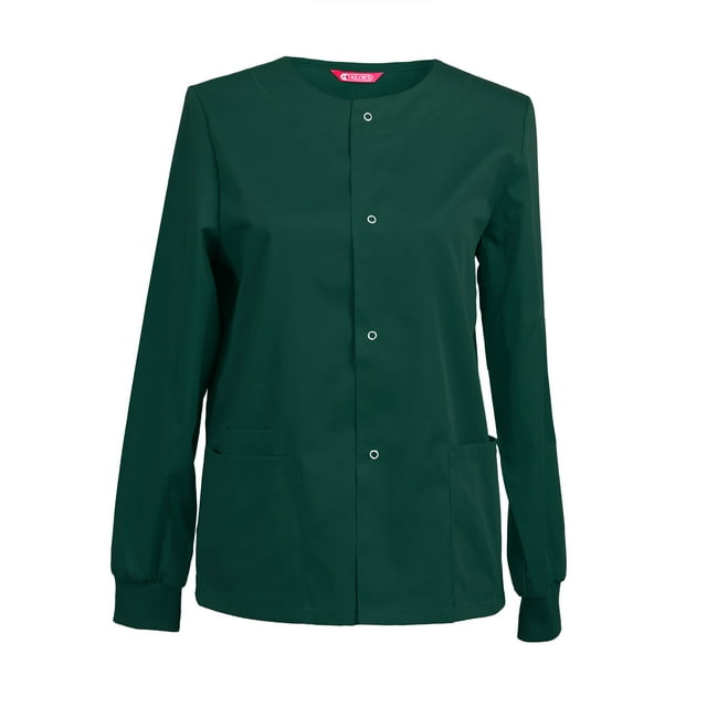 Womens Scrub Jacket Workwear Snap Front Warm-up Scrubs Jacket