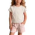 thumbnail image 2 of zbxnLI Baby Girls Short Sleeve T Shirt Ruffle Hem Solid Color Crew Neck Casual Loose Summer Comfortable Top, 2 of 7