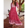 thumbnail image 2 of Nituyy Robe Longue à Imprimé Floral pour Femme, Manches Mi-Longues, Col en V, Ourlet Fendu, Coupe Fluide Évasée pour l'Été, 2 of 6