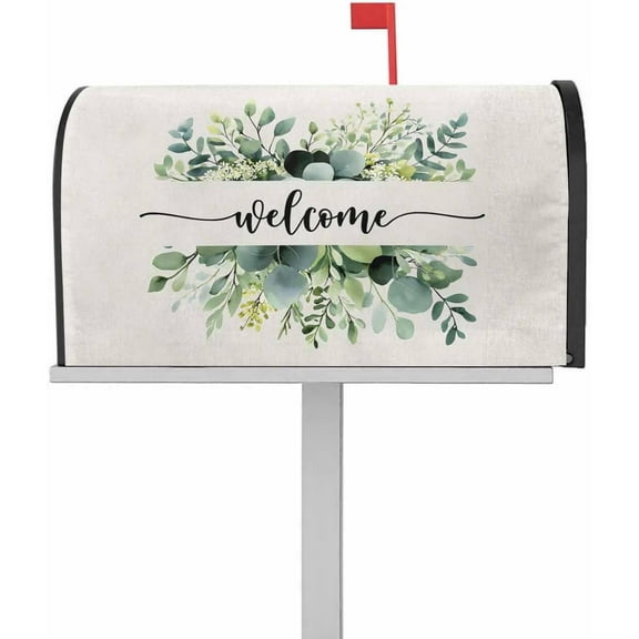 Wreath Welcome Mailbox Cover Magnetic Mailbox Wraps, Spring Summer Eucalyptus Leaves Mailbox Covers Large Size 21x25.5 inch,Welcome Mail Wrap Farm Post Letter Box Decoration for Outdoor Gardern Yard