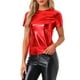 thumbnail image 4 of INSPIRAR CHIC Blusas de fiesta metálicas texturizadas de manga corta M Rojo brillante, 4 of 6