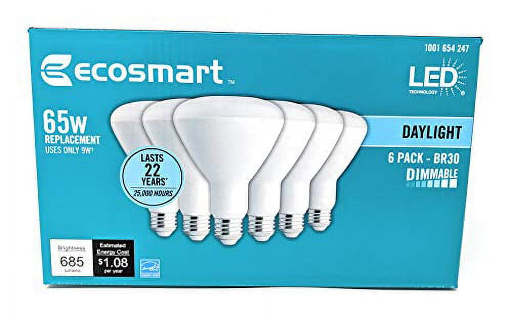 EcoSmart 65W Equivalent Daylight BR30 Dimmable LED Light Bulb 6 Pack