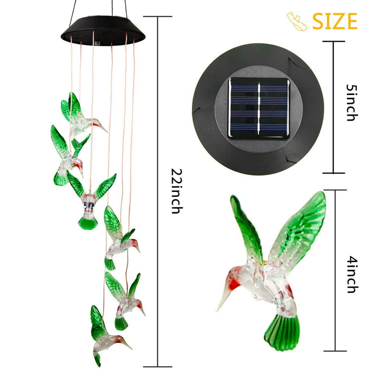 LED Solar Hummingbird Wind Chime Color Changing Waterproof Solar Outdoor  Hanging Light for Home Party Night Garden Decoration