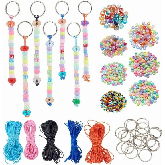 600 Pcs Beaded Keychain Making Kit Including Key Chain Making Craft Adjustable Letter Beads Strings Mama Keychain Gift Holiday Party Favor Women Mama Gift for DIY Making Keyring Decor Colorful