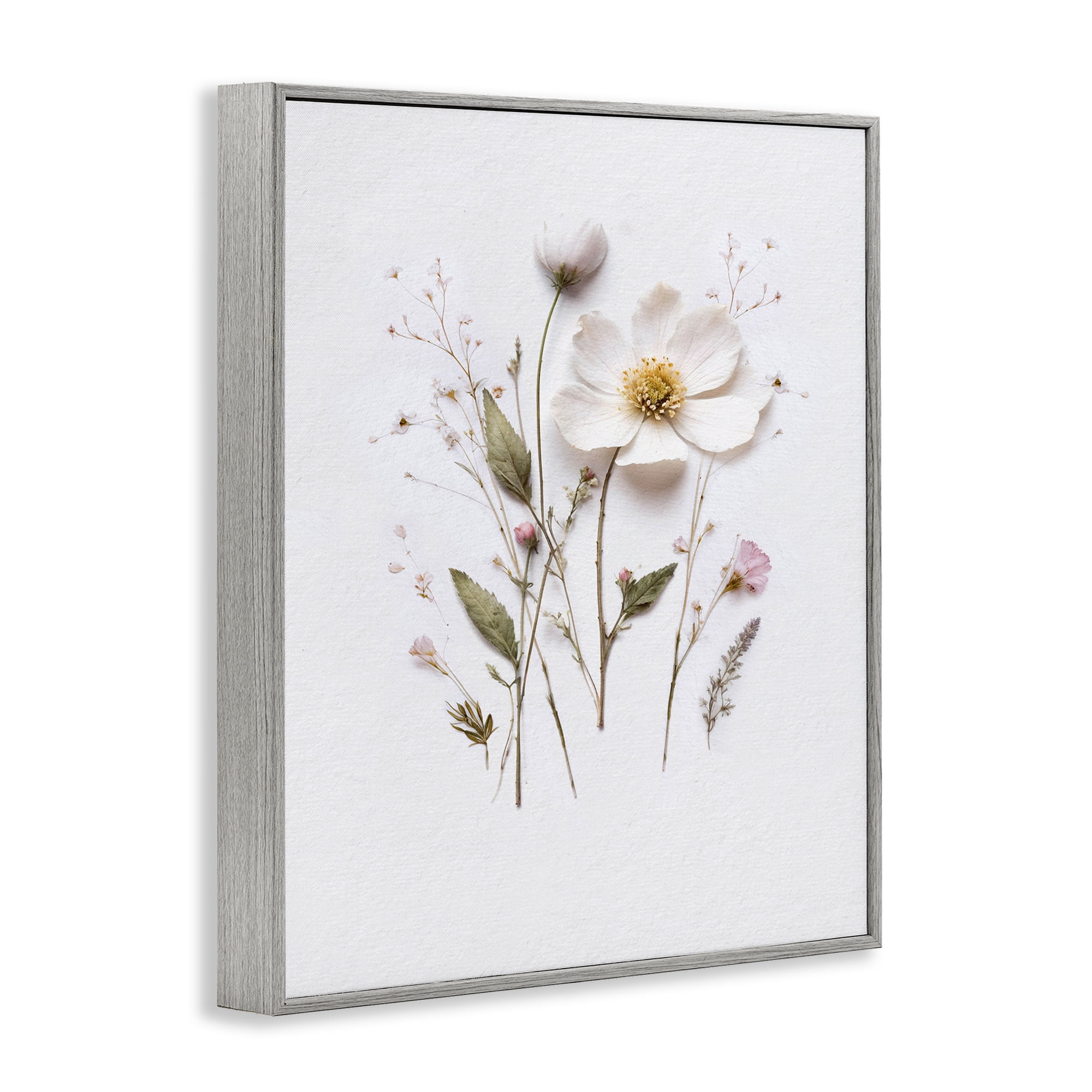 Delicate Pressed Flower Sprigs Gray Framed Giclee Art, design by Lettered and Lined