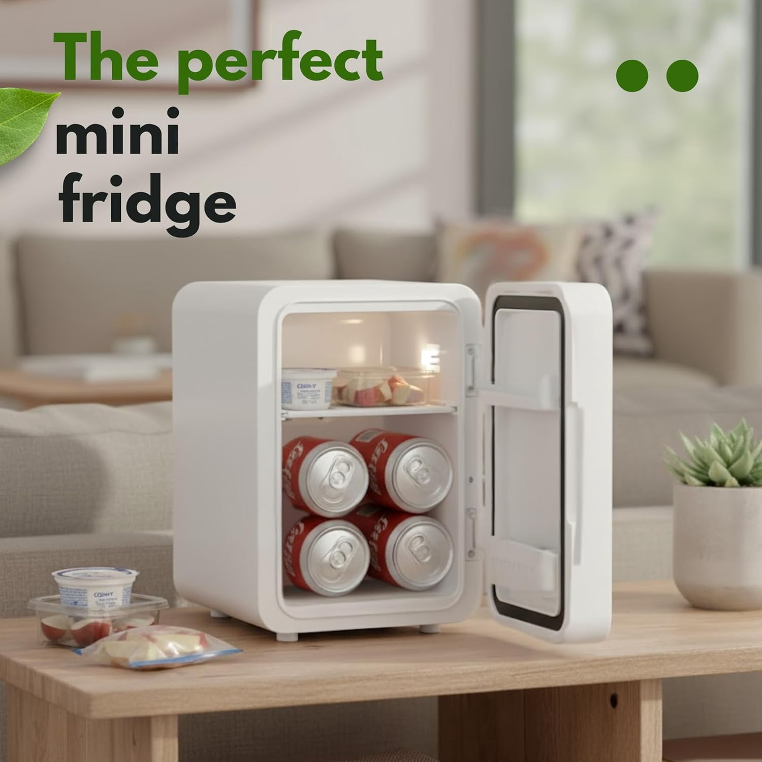 Skincare Fridge with Mirror Door LED Light Cool and Warm Makeup Vanity Refrigerator for Cosmetic Drinks Compact Design for Bedroom Bathroom Dorm AC Cord  Adapter for Car